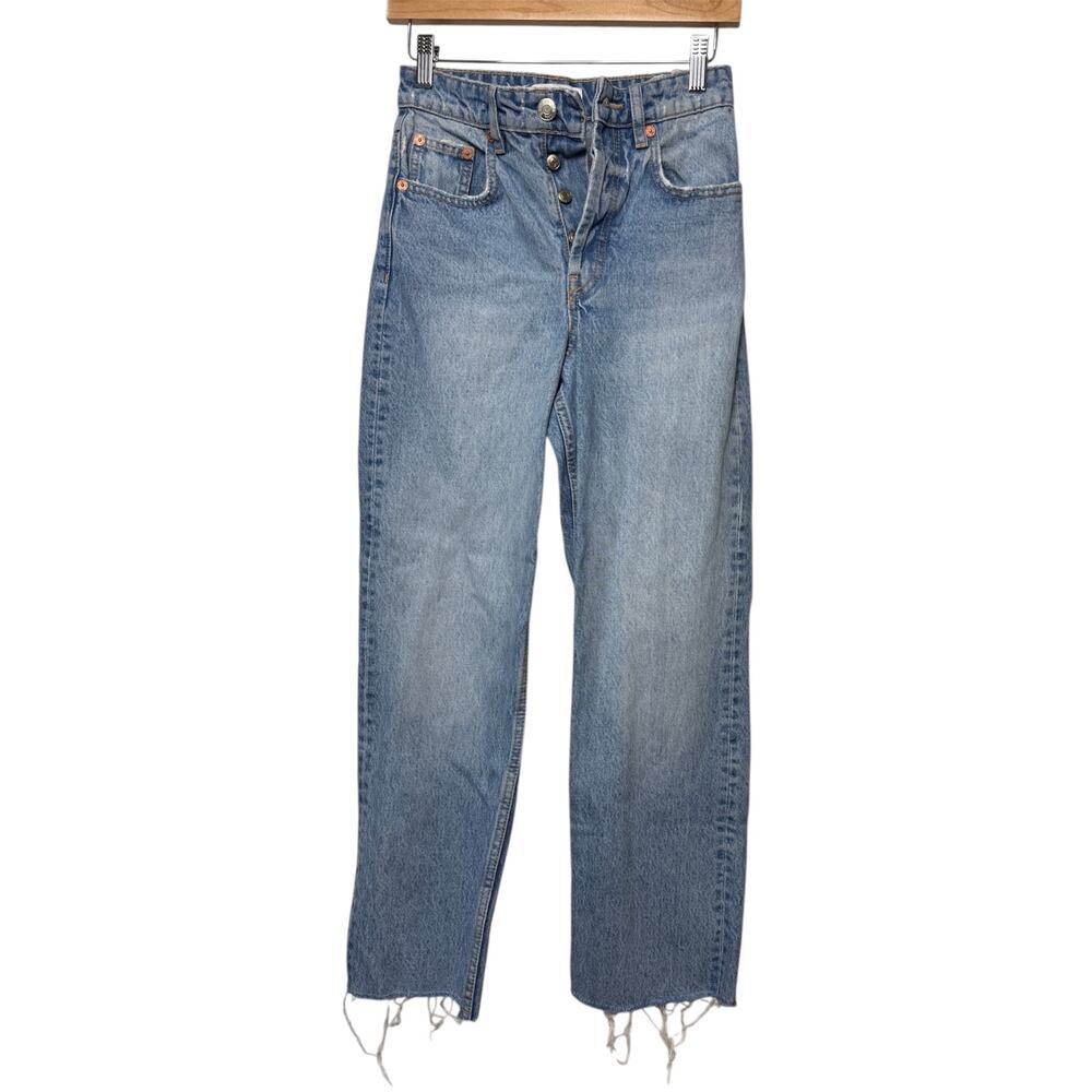Zara Blue Denim Fringed High Wasted Jeans | Size 2